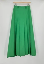 Holt Renfrew Waldman deLuxe Womens Vintage Green Woven Pleated Long A Line Skirt