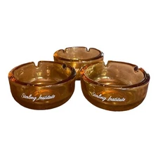 VTG Amber Glass Ashtray Lot of 3 Sterling Institute YellowSmall Cigarette Holder