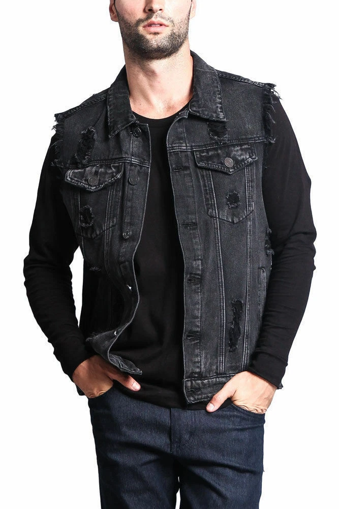 Men's Denim Vest Turndown Collar Single Breasted Sleeveless Jacket Vest  Wais Coat - The Little Connection