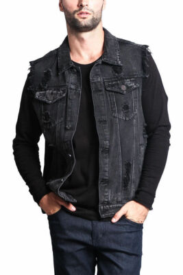 Men's Black Punk Casual Sleeveless Jacket Retro Trend Youth Men's Black Punk Casual Sleeveless Jacket Retro Trend Youth
