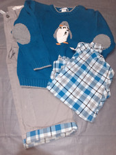 Boys Janie and Jack Size 4 Gray Blue Penguin Pant Embroidered Sweater Outfit