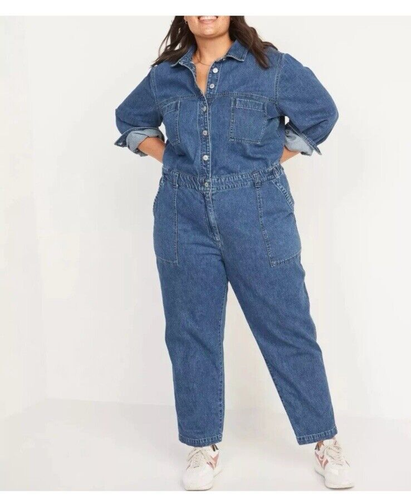 Old Navy Damen Denim Utility Jumpsuit Jeanspullover Strampler Gr. Medium Neu ohne Etikett - Bild 2 von 16