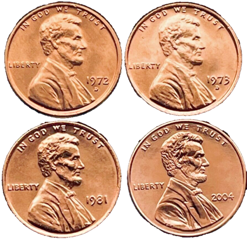 UNCIRCULATED COIN LOT OF 4 Lincoln Penny Four Pennies 1c 1972 1973 1981 2004 - Picture 1 of 3