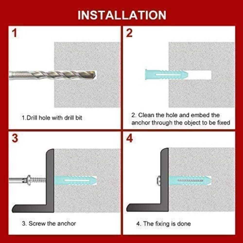 300Pcs Plastic Wall Anchors and Screws Assortment Kit Concrete Stucco