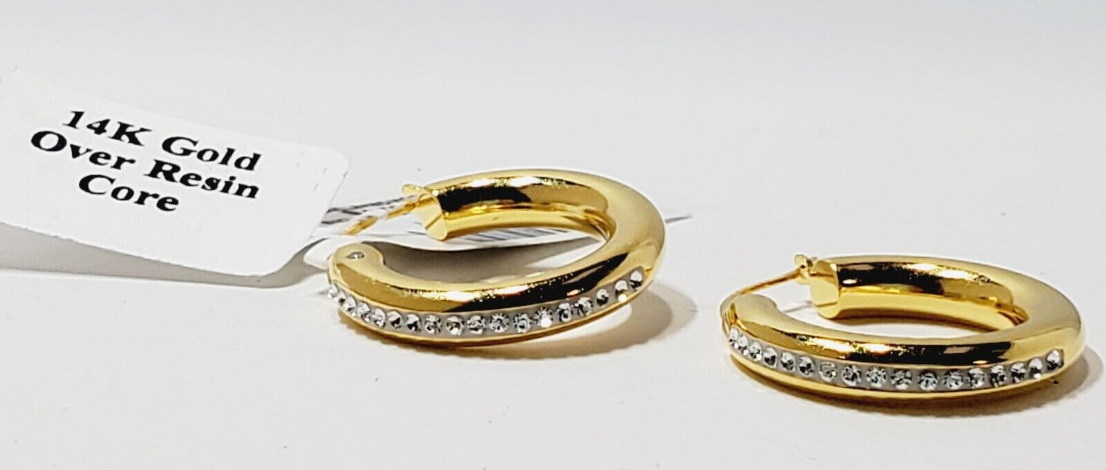 14k Gold Over Resin Core 15mm Round Crystal Hoop Earr… Gem