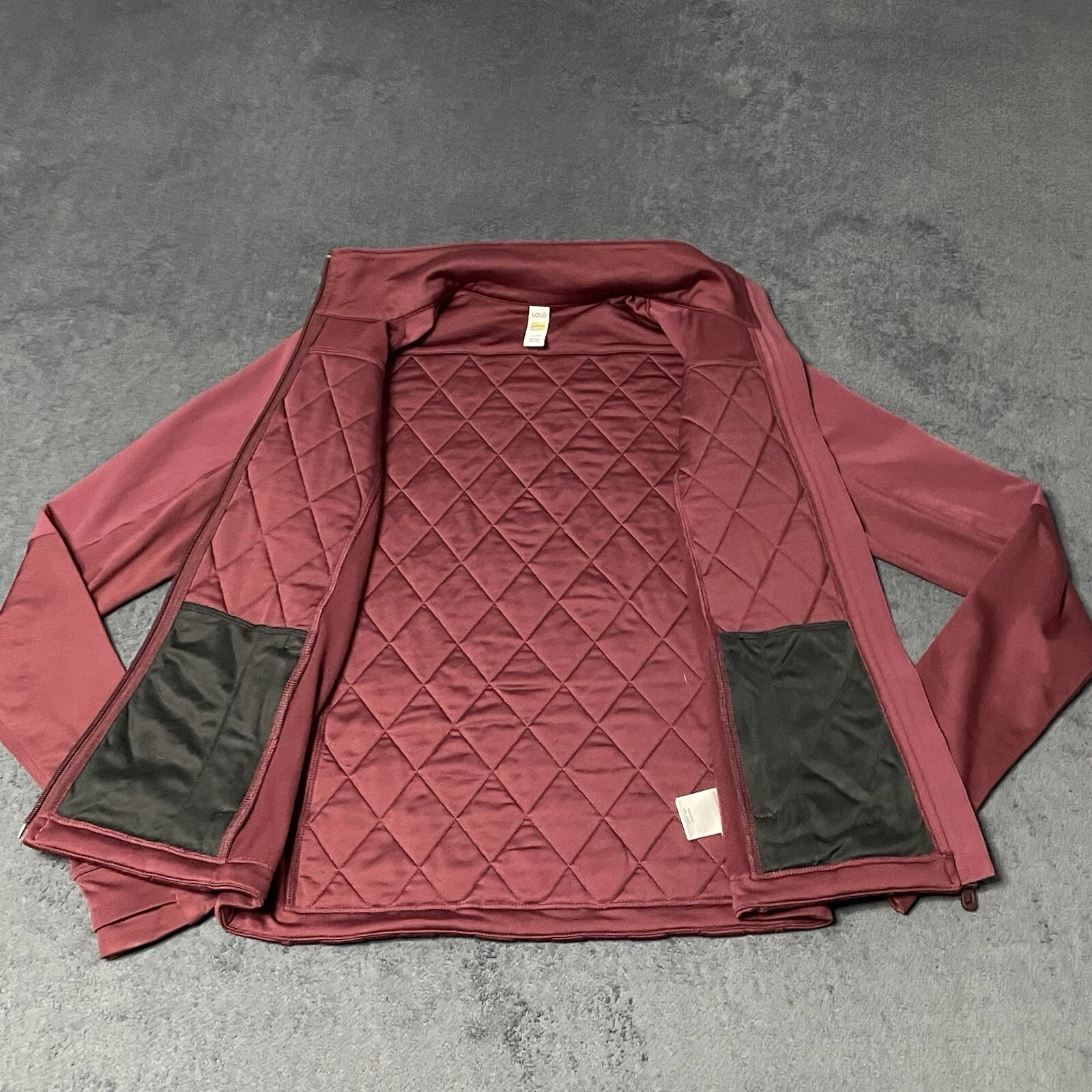 lole mixed media zip pocket quilted full zip soft shell jacket