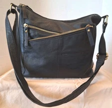 Great American Leather Works Black Shoulder Bag Crossbody Multi Zipper Pocket
