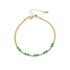 Qlady Emerald Crystal Bracelet for Women, Gold Plated Chain Bracelet with Green