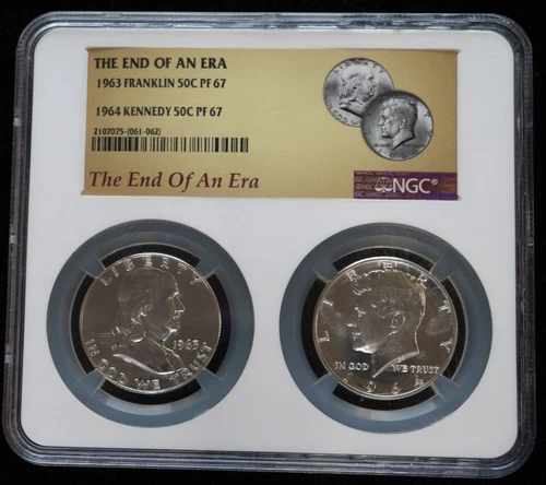 "The End of an Era" 1963 Franklin 1964 Kennedy Both NGC PF67 - Nice Find!