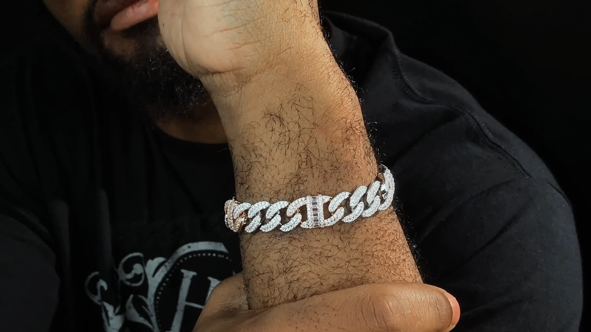 Solid 925 Silver Rose Gold Plated Men Cuban Iced Gucci Link