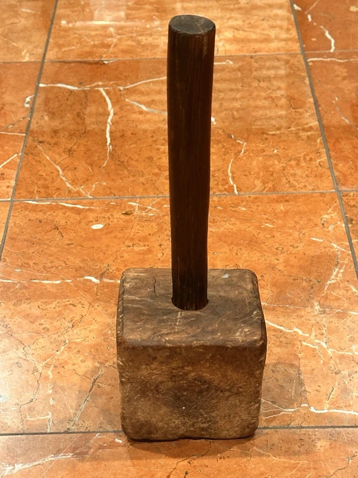 PRIMITIVE ANTIQUE BURL WOOD MALLET 11.5" PIN DRIVER STONEMASON GREAT PATINA - Image 2 of 4