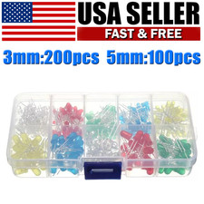 5mm 3mm LED Light Kit 300Pcs Assortment Yellow White Blue Red Green with Case