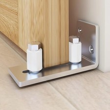 JUBEST Barn Door Floor Guide - Satin Nickel Adjustable Roller Wall Mounted Fl...