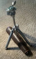 Vintage Japan VIVO Chrome Telescoping Camera Tripod with Brown Leather Case