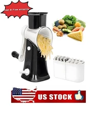 5-in-1 Rotary Cheese Grater with Handle, Shredder for Kitchen, 5 Blades, Black