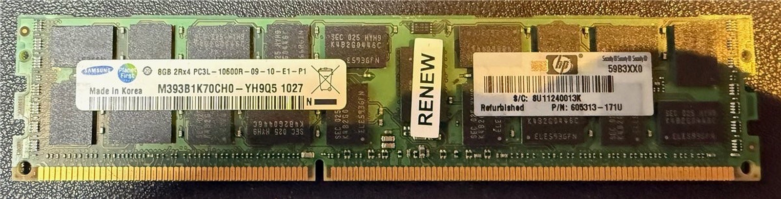 Samsung,8GB,DDR3RAM,M393B1K70CH0-Y<wbr>H9Q51027,8GB2Rx4PC3L-10600R