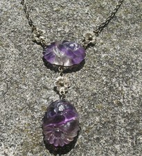 Asian sterling silver carved Amethyst antique Art Nouveau necklace