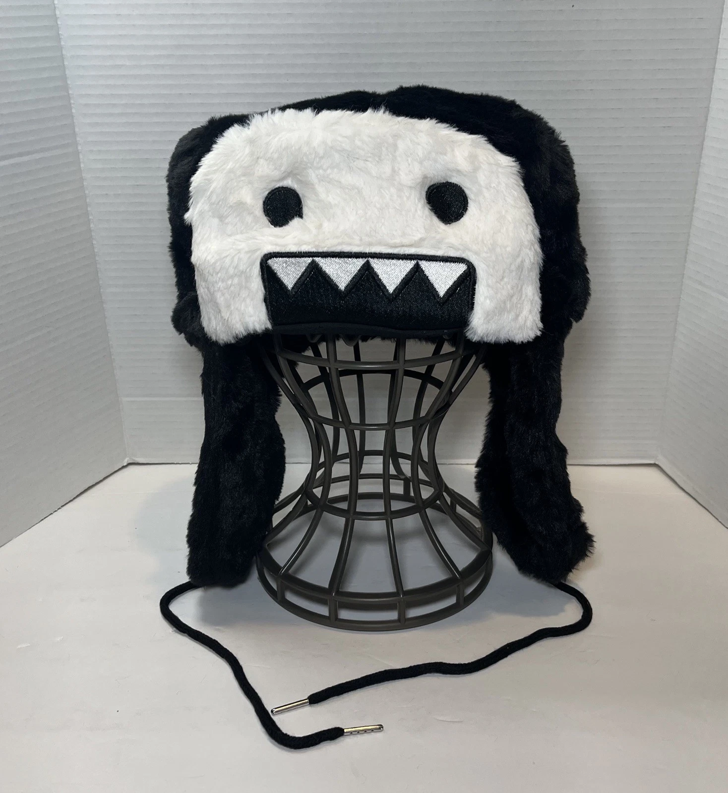 DOMO Kun Y2K Soft Ushanka/Trapper Hat Beanie Black skeleton Embroidery Character