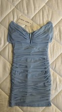 Saints + Secrets Blue Ruched Bodycon Dress Off Shoulder M AU10 US M NWT