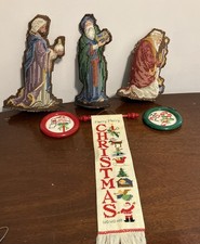 VTG Needlepoint Christmas Handmade kings/ornaments/wall Hanger