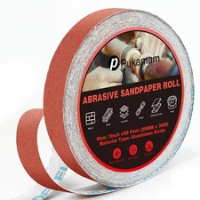 Emery Cloth Roll, 150 Grit Sandpaper Roll, 1" x 98 Feet Long Red Continuous S...