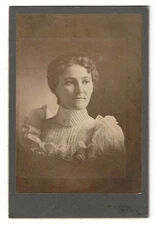 Antique 1875 Victorian Cabinet Card Photo WOMAN High Collar with Beautiful Lace
