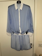 Holiday Shorts set Shirt & Shorts Blue & White Stripe Size Med Gorgeous Bx3