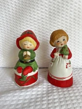 2 VINTAGE Bells Christmas Figurines JASCO Porcelain Girl Merri-Bells