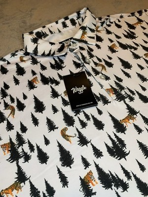 NEW Waggle Golf Polo Shirt Tiger Forest Mens Sz XXL Short Sleeves Pine Trees 2XL