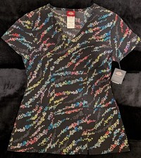 Women's Blooming Wild Dickies Medical Scrub Top V Neck Size XS