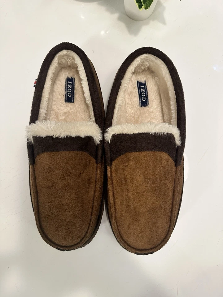 Тапочки мужские Izod 8-9 мокасины коричневые без шнуровки комфортные повседневные низкий верх с круглым носком - Изображение 2 из 4