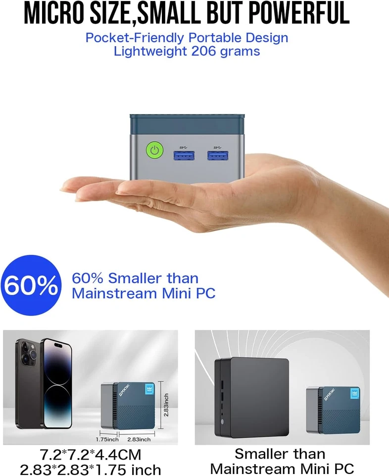 Mini PC Intel N97 (Up to 3.60Ghz) Micro Desktop Computer 12GB DDR5 512GB SSD for - Image 4 of 4