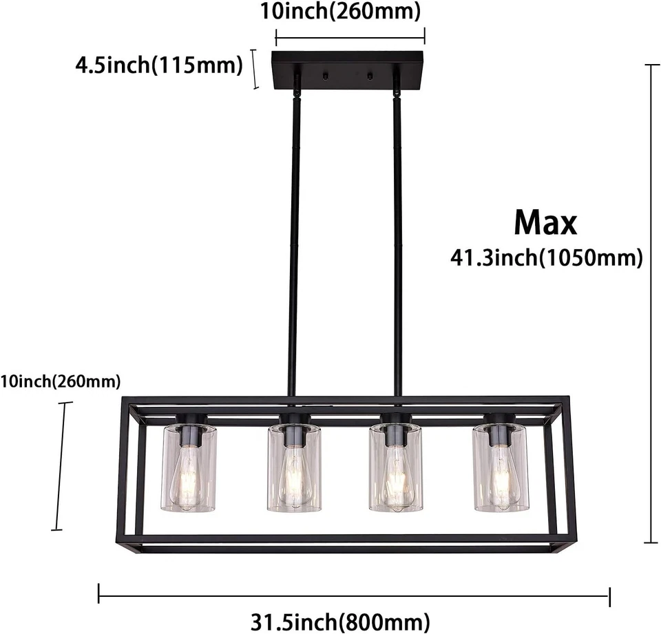 Candelabros pretos para sala de jantar luminária pingente linear moderno 4 luzes com - Imagem 3 de 4