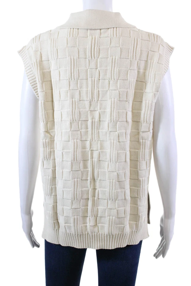 Ninety Percent Womens Cotton Blend Knit Collared Pullover Tank Top Cream Size M - Image 3 of 4