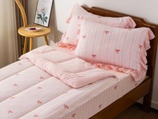 Bow Comforter Set Zipper Bedding Set for Girls, Twin Bedding Set Bowknot Comf...