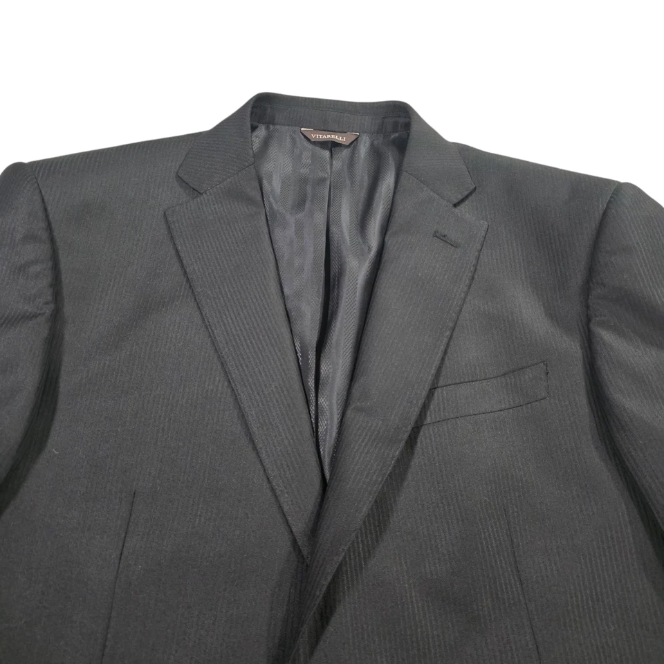 Vitarelli Italy Suit Set Mens Black S42R Solid Lined Viscose Two Front Button - Image 3 of 4