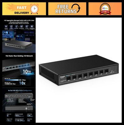 8-Port 10Gbps Managed Switch, 1G/2.5G/10G SFP Module Support, 160Gbps Bandwidth,