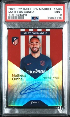 MATHEUS CUNHA - 2021/22 DAKA Atletico Madrid Auto /50 PSA 9