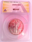 1939 D WALKING LIBERTY HALF DOLLAR ANACS MS63 - SILVER-50C