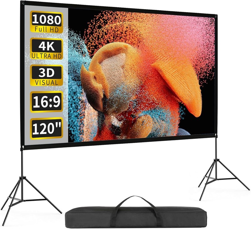 Outdoor Projector Screen with Stand 120 inch Foldable Projector Screen