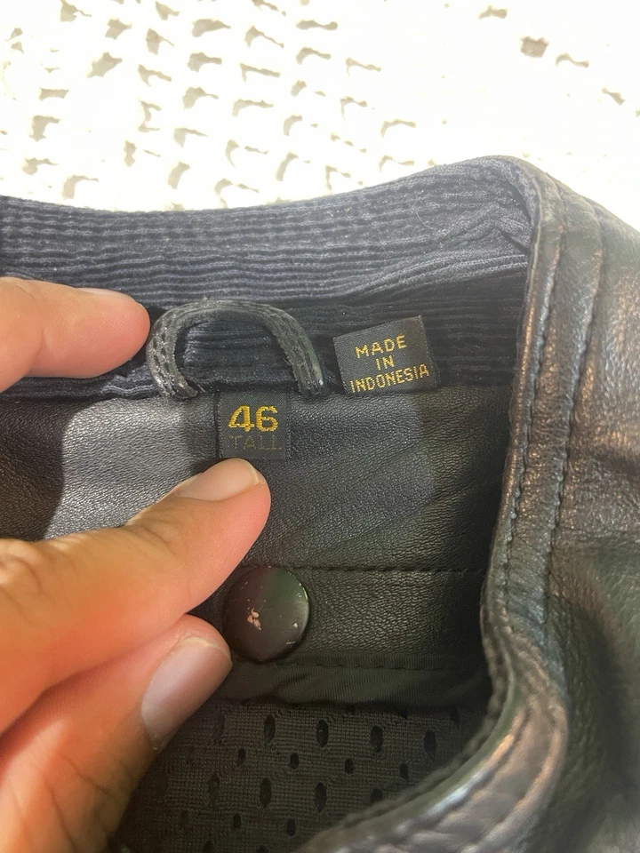 Винтажная мужская черная мотоциклетная кожаная куртка FIRSTGEAR размер -46 высокая - Изображение 2 из 4