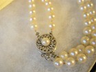 14K WHITE GOLD 2 STRAND 5.5MM CREAM AKOYA SALTWATER PEARL NECKLACE BIG CLASP-17" — photo 8