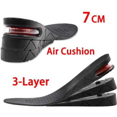 Adjust 3 Layer 7cm Unisex Shoe Lift Height Increase Heel Insoles Insert Taller