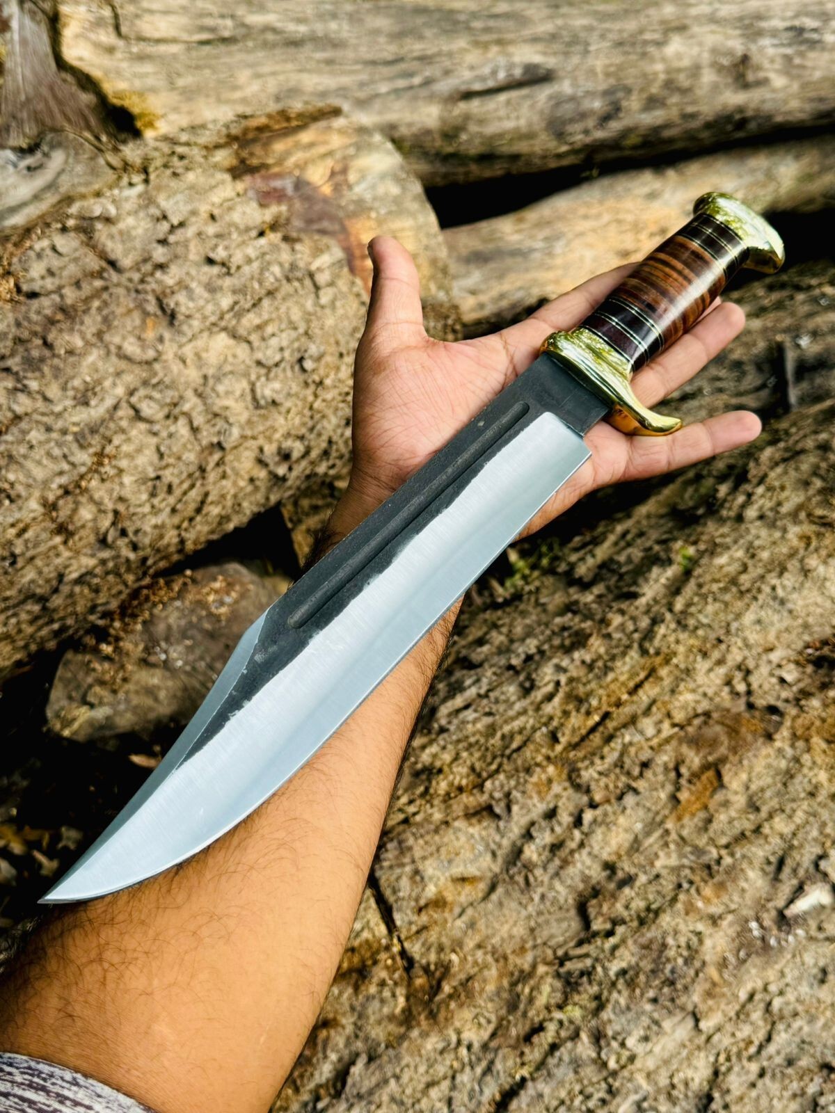 Custom Handmade High Carbon Steel Tactical Bowie Hunting Knife with Leather Sheath  