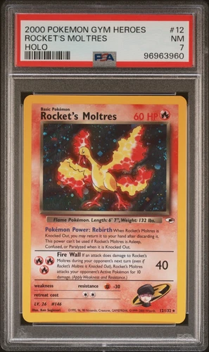 2000 Pokemon Gym Heroes Rocket's Moltres Holo (NOT 1st EDITION) #12  PSA 7 NM !!