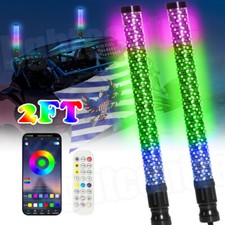 Pair 2ft Fat Thick LED Whip Spiral Antenna Light w/ Spring ATV UTV Can Am RZR