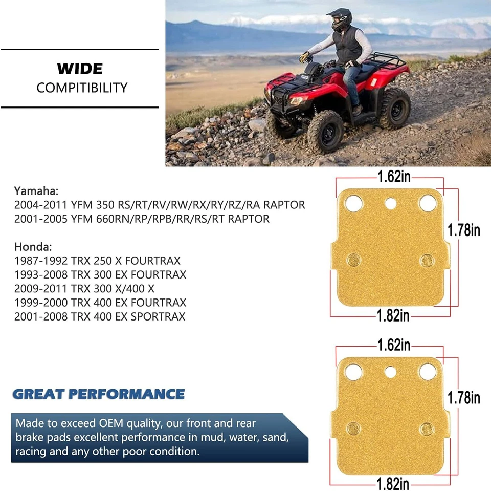 Front Rear Brake Pads Set FA84 For Honda TRX300EX TRX400EX Yamaha Raptor Warrior Foto 2 de 4