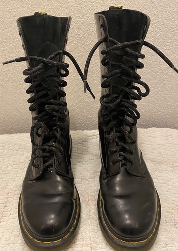 Dr Martens 1914 Black Smooth Leather Tall Boots Size 9 Womens - Picture 2 of 15