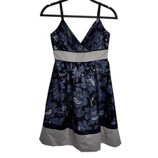 Vintage Y2K BCBG 100 Silk Black Baby Doll Mini Dress Blue Floral Empire Waist