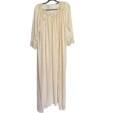 Gilead Jadeite Pale Yellow Negligee Peignoir Set Size L Nylon Nightgown & Robe
